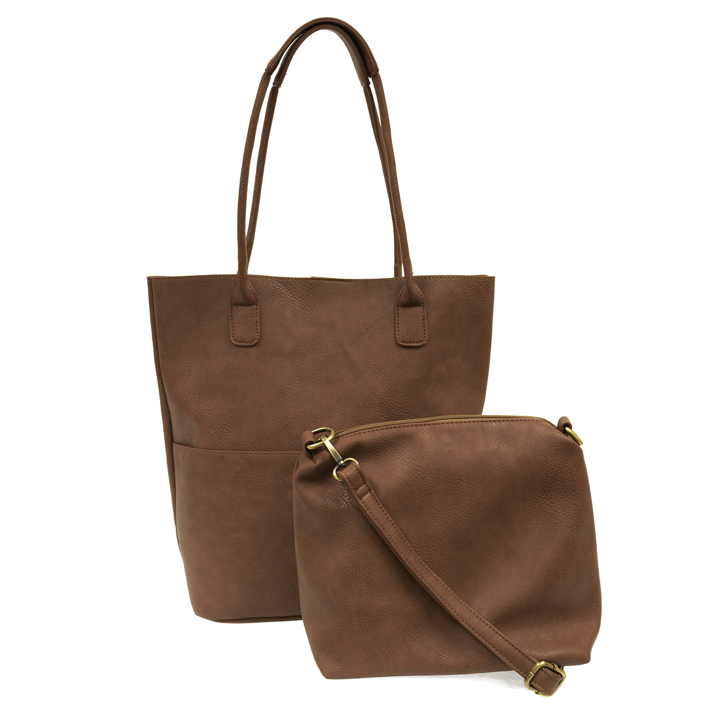 Brown Vegan Leather Front Pocket Kelly Tote