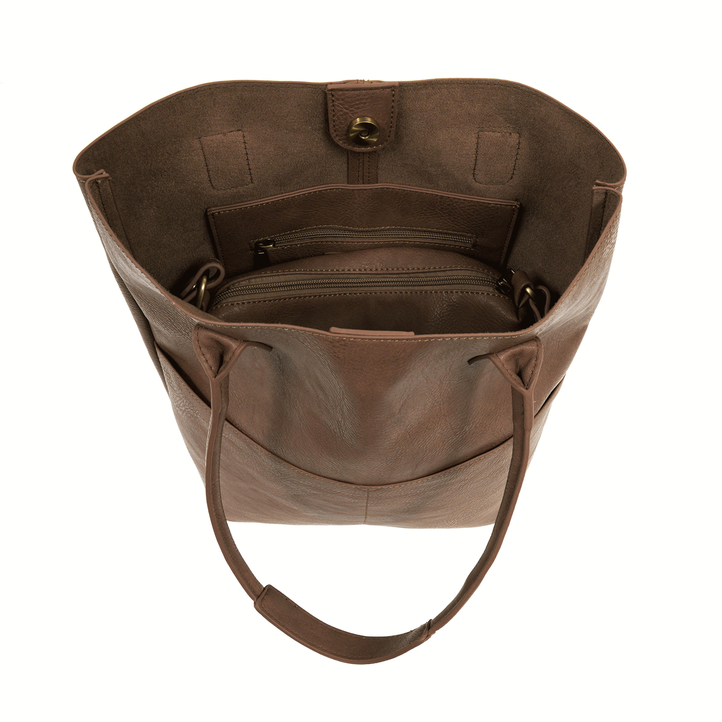 Brown Vegan Leather Front Pocket Kelly Tote