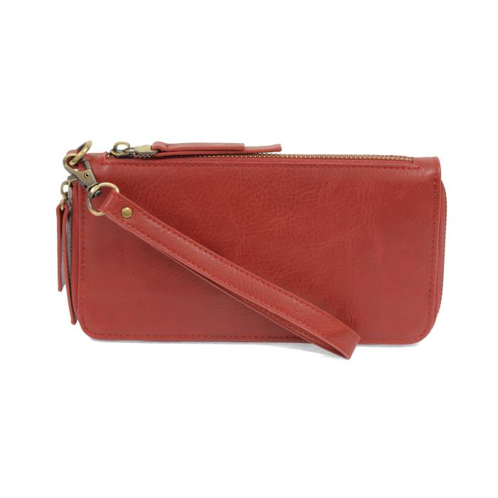 Scarlett Red Vegan Leather Chloe Zip Around Wallet Wristlet - Front View