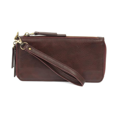 Wine Red Maroon Vegan Leather Chloe Zip Around Wallet Wristlet - Front View