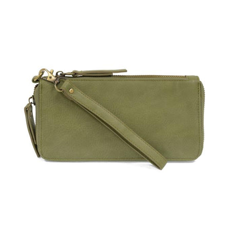 Eucalyptus Green Vegan Leather Chloe Zip Around Wallet Wristlet - Front View