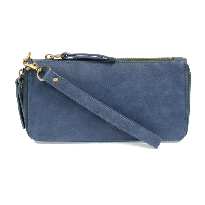 Cerulean Blue Vegan Leather Chloe Zip Around Wallet Wristlet - Front View