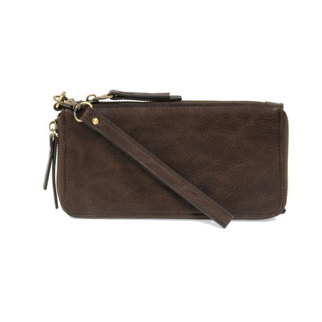 Dark Oak Brown Vegan Leather Chloe Zip Around Wallet Wristlet - Front View