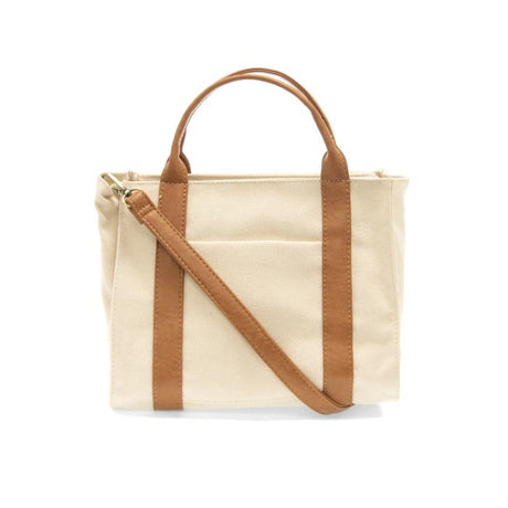 Cream Vegan Leather Canvas Medium Gwen Tote L8169-01