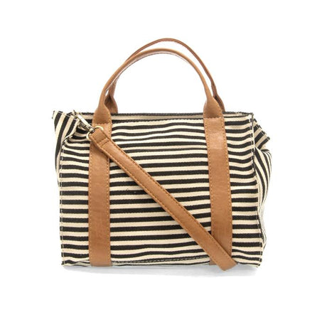 Black & White Stripe Vegan Leather Canvas Medium Gwen Tote L8169-04