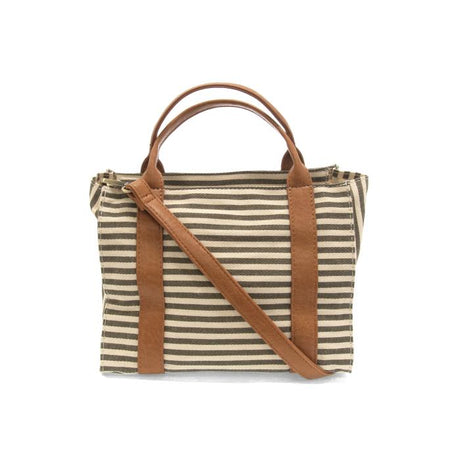 Neutral & White Stripe Vegan Leather Canvas Medium Gwen Tote L8169-15