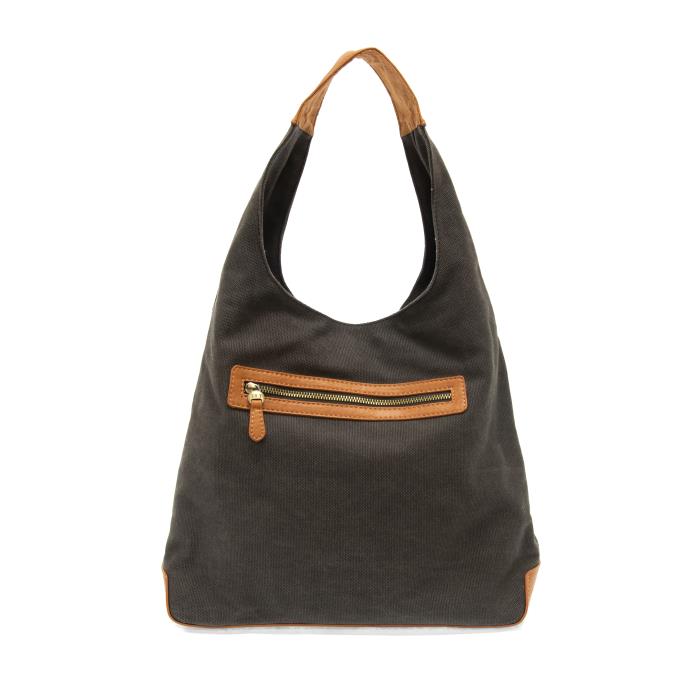 Black Color Canvas and Vegan Leather Accents April Hobo Handbag L8171-00