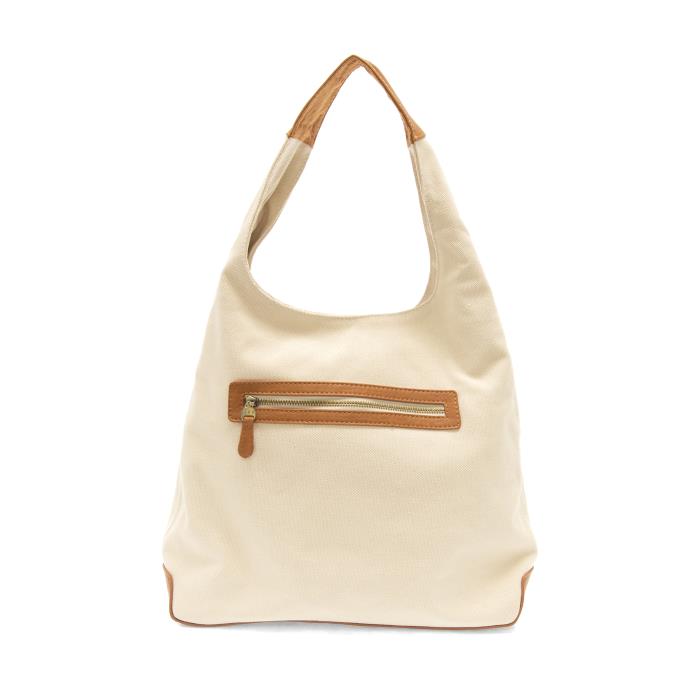 Cream Color Canvas and Vegan Leather Accents April Hobo Handbag L8171-01