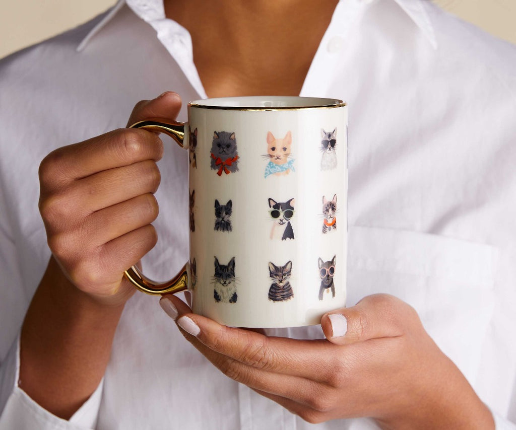 Cool Cats Illustrated Wrap Around Gold Foil Porcelain Mug Lifestyle