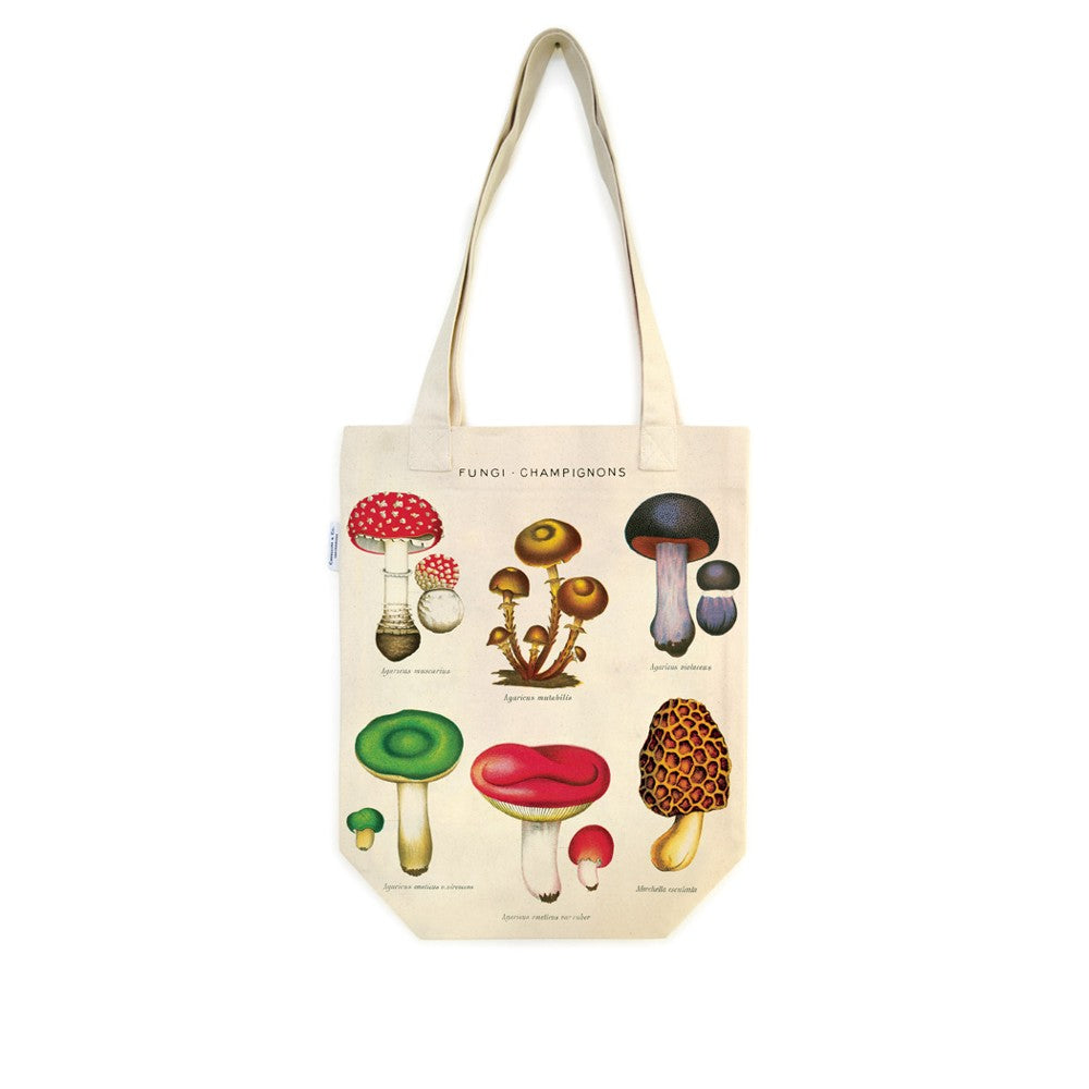 Vintage Print Canvas Tote Bag - Mushrooms