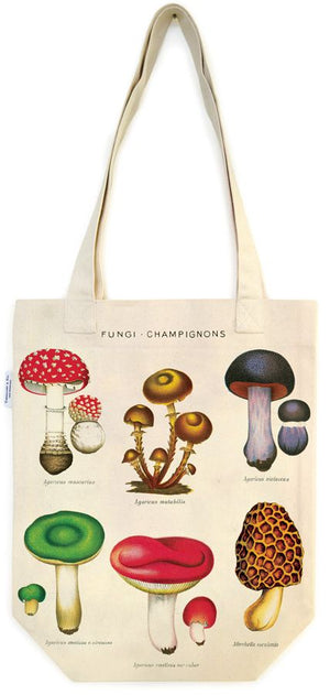 Vintage Print Canvas Tote Bag - Mushrooms