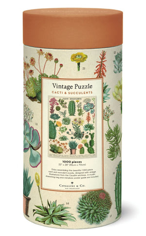 1000 piece puzzles succulents Cavallini Cacti & Succulents 1000-Piece Vintage-Style Puzzle