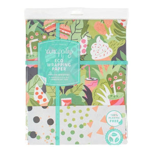 Wrappily Eco Gift Wrapping Paper. Double Sided Newsprint Made in the USA. Plants 'n Junk/Geo Dots.