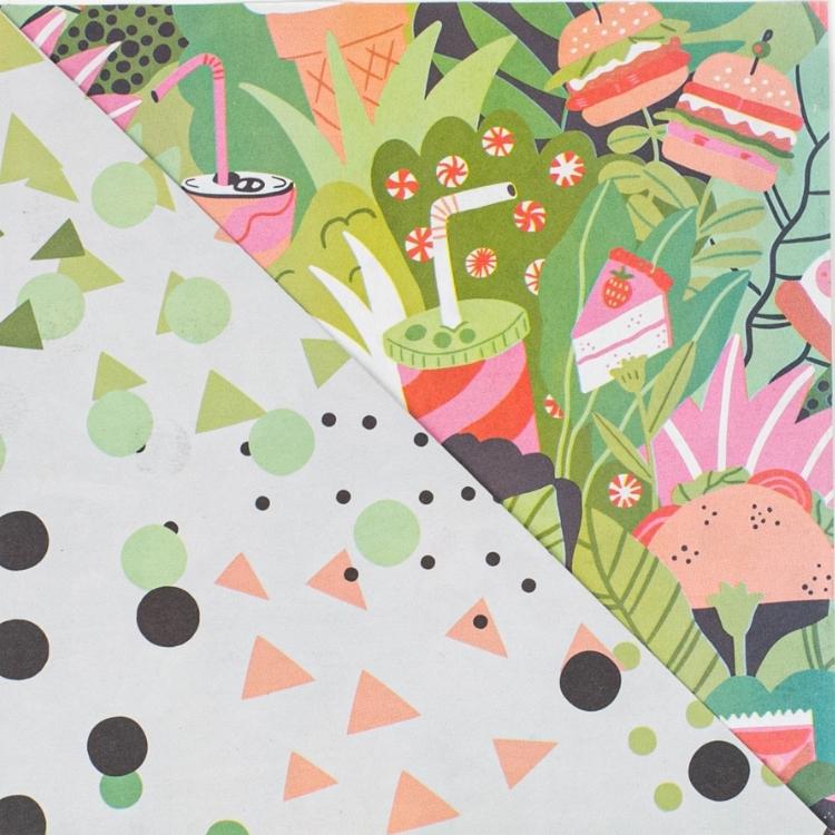 Wrappily Eco Gift Wrapping Paper. Double Sided Newsprint Made in the USA. Plants 'n Junk/Geo Dots.