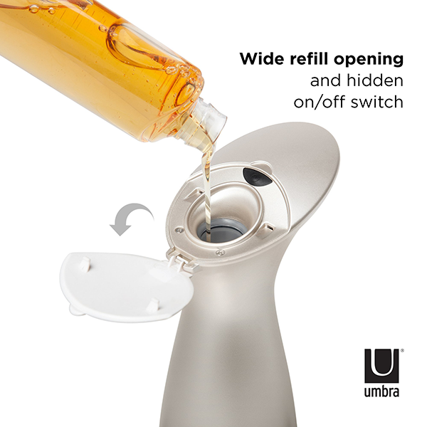 Otto Automatic Soap Dispenser Pump Wide refill opening and hidden on/off switch