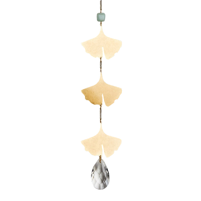 Scout Curated Wears Crystal Suncatcher Ginkgo Botanical Leaf and Amazonite
